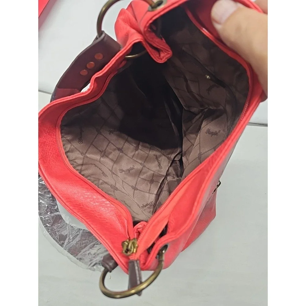 Wrangler‎ Vegan Leather Hobo Bag Women's Top Handle Shoulder Purse Red Brown NWT